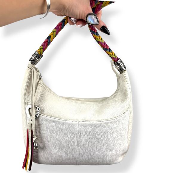 BRIGHTON Barbados Ziptop Hobo white leather shoulder bag with rainbow strap - Picture 11 of 16